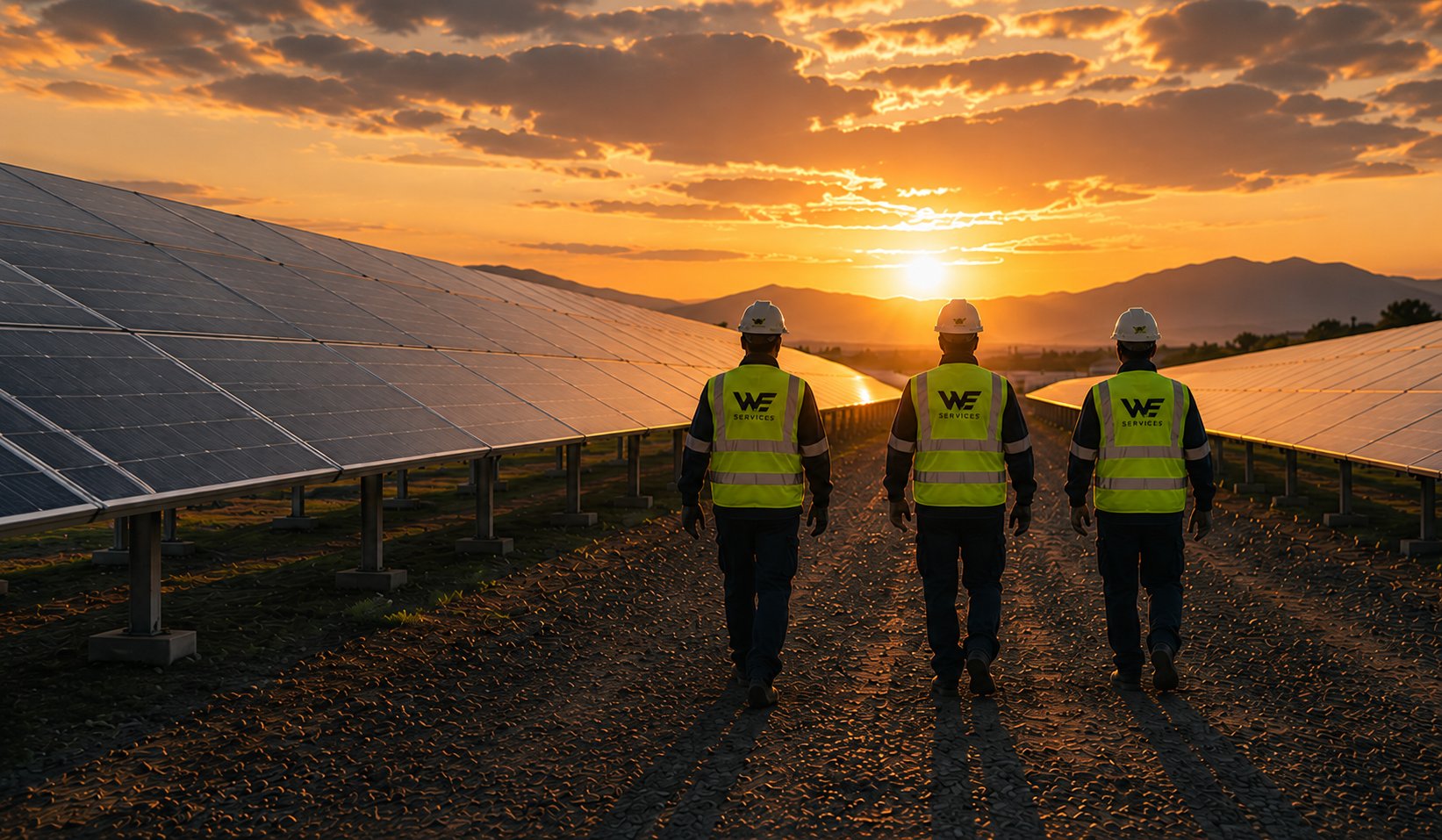 Planta fotovoltaica al atardecer